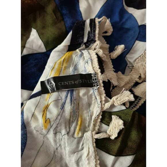 Cents Of Style Tropical Print Fringed Sarong Coverup  Blue - Picture 4 of 4